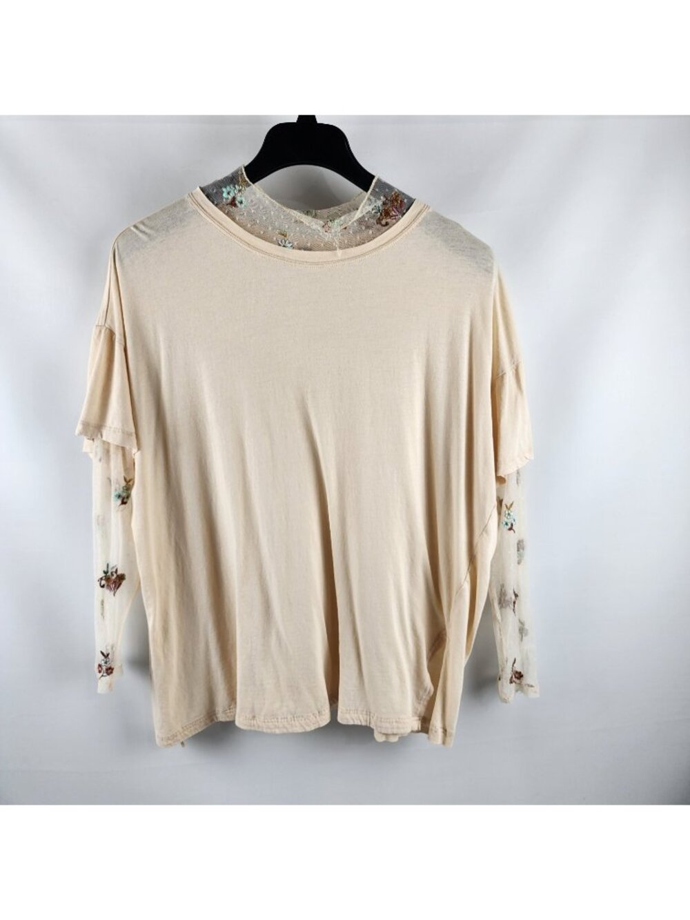 Free People Shirt Womens No Tags Cream Sheer Floral Embroidery L/S Top
